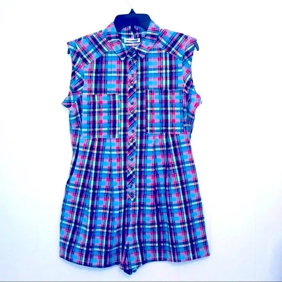 URBAN OUTFITTERS ZOEY WORKWEAR ROMPER PLAYSUIT SIZE XS PLAID MULTICOLOR … - Picture 2 of 8